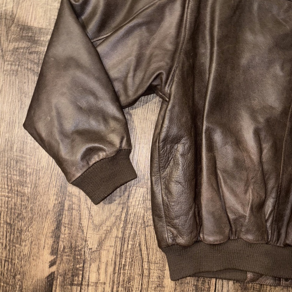 Vintage Orvis Fly Fishing Schools Leather Jacket Mens Large Brown Lined Full Zip - Picture 11 of 15